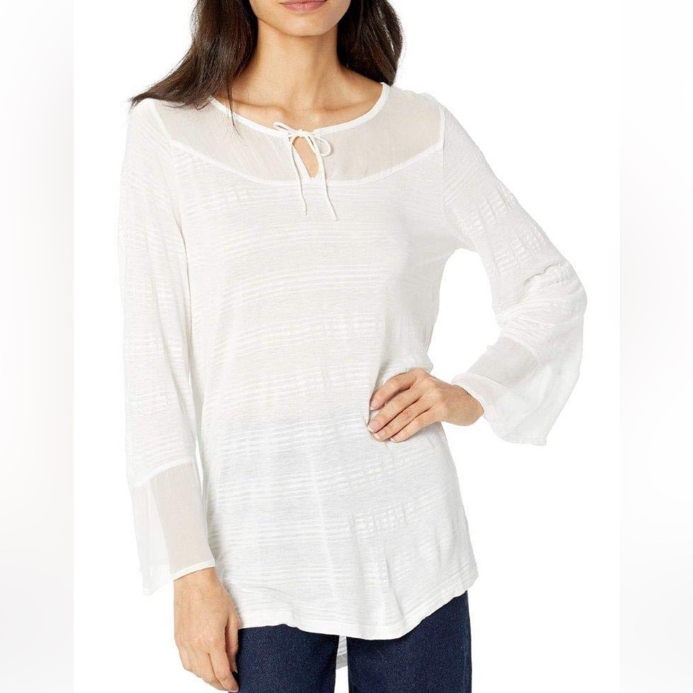 Lucky Brand‎ White Sheer Bell-Sleeve Tunic